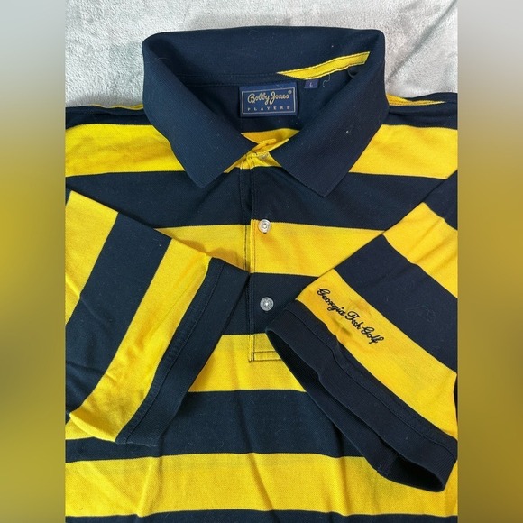Bobby Jones Other - Bobby Jones Players Polo Shirt Georgia Tech Mens Large Black Yellow Stripe Golf